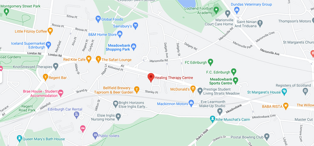 Google map of The Healing Therapy Centre in Edinburgh